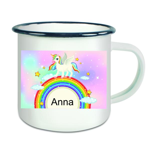 Personalisiere Emaille Tasse Einhorn